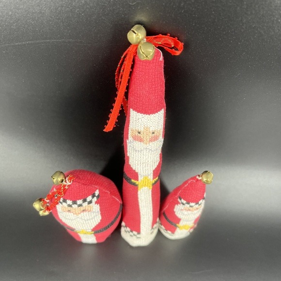 VINTAGE Cross Stitched Stuffed Plush Santa Claus Dolls Set 3 Christmas Decor - Picture 2 of 16